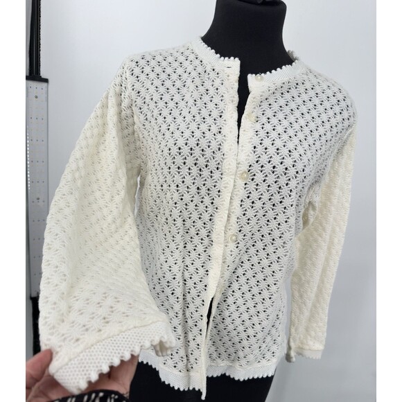 Vintage Gemini Collection Womens Cable Knit‎  Cardigan Sweater White L/M - Picture 1 of 7